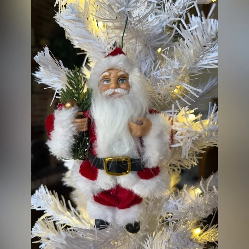 Vintage 1998 Festive Santa Claus Ornament - Red and White